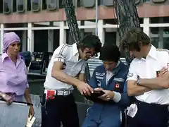 Peter Warr, Jody Scheckter and Harvey Postlethwaite Walter Wolf Racing