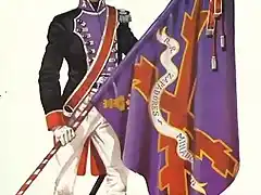 Soldado del Regimiento Real de Zapadores Minadores portando la bandera batallona que particip? en la batalla de Bail?n