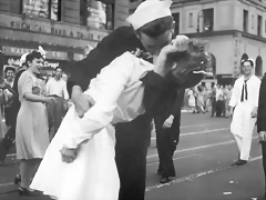 August 14, 1945 A sailor and a nurse kiss passionately in Manhattan's Times Square, as New York City celebrates the end of World War II. The celebration followed the official announcement that Japan had accep