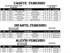 CALENDARIO CADETE,INFANTIL Y ALEVIN FEMENINO