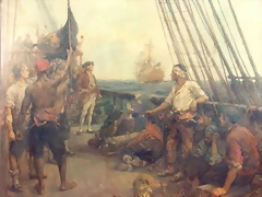 la tripulacion de un barco corsario divisa un navo. Bernard Finegan Gribble.